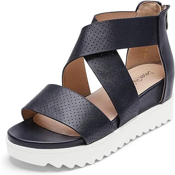 Women's Platform Wedge Sandals Open Toe Crisscross Ankle Strap Casual Flatform Summer Sandals | Amazon (US)