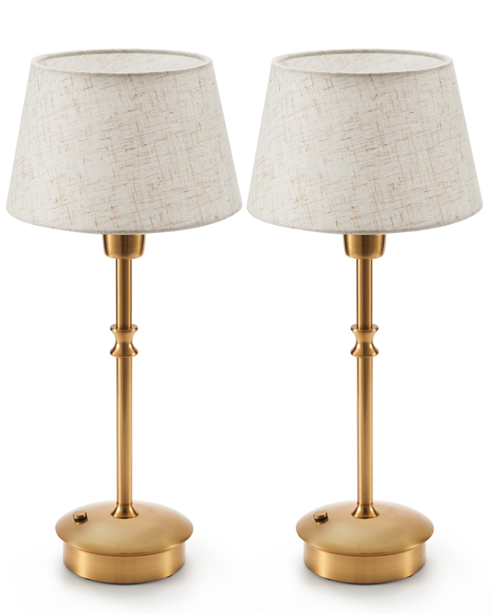 UMEXUS Small Cordless Lamp Rechargeable Table Lamps Set of 2, Dimmable Battery Operated Lights, Portable Accent Light for Side Table Restaurant Dining Outdoor, Beige Fabric Shade, Antique Brass | Amazon (US)