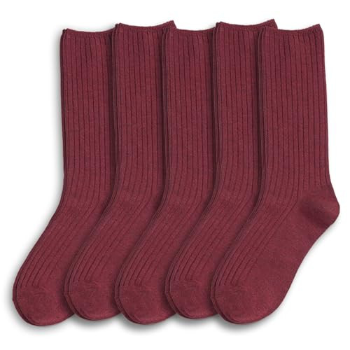Flerivva Women Crew Dress Socks Cotton Burgundy Slouch Sock for Dressy Shoes 5 Pack | Amazon (US)