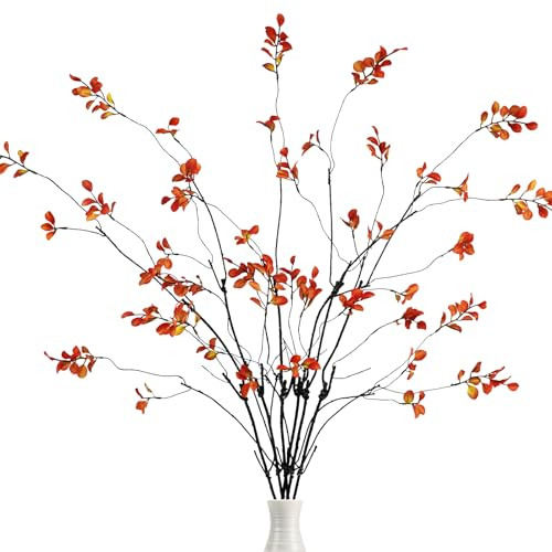 Krissing 6 Pcs Fall Greenery Stems, 37" Tall Fake Fall Stems Plants Artificial Fall Leaves Stems Branches for Vase Indoor Office Desk Home Thanksgiving Table Centerpieces Decor | Amazon (US)