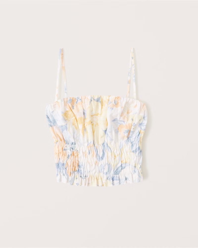 Strapless Linen-Blend Ruched Top | Abercrombie & Fitch (US)