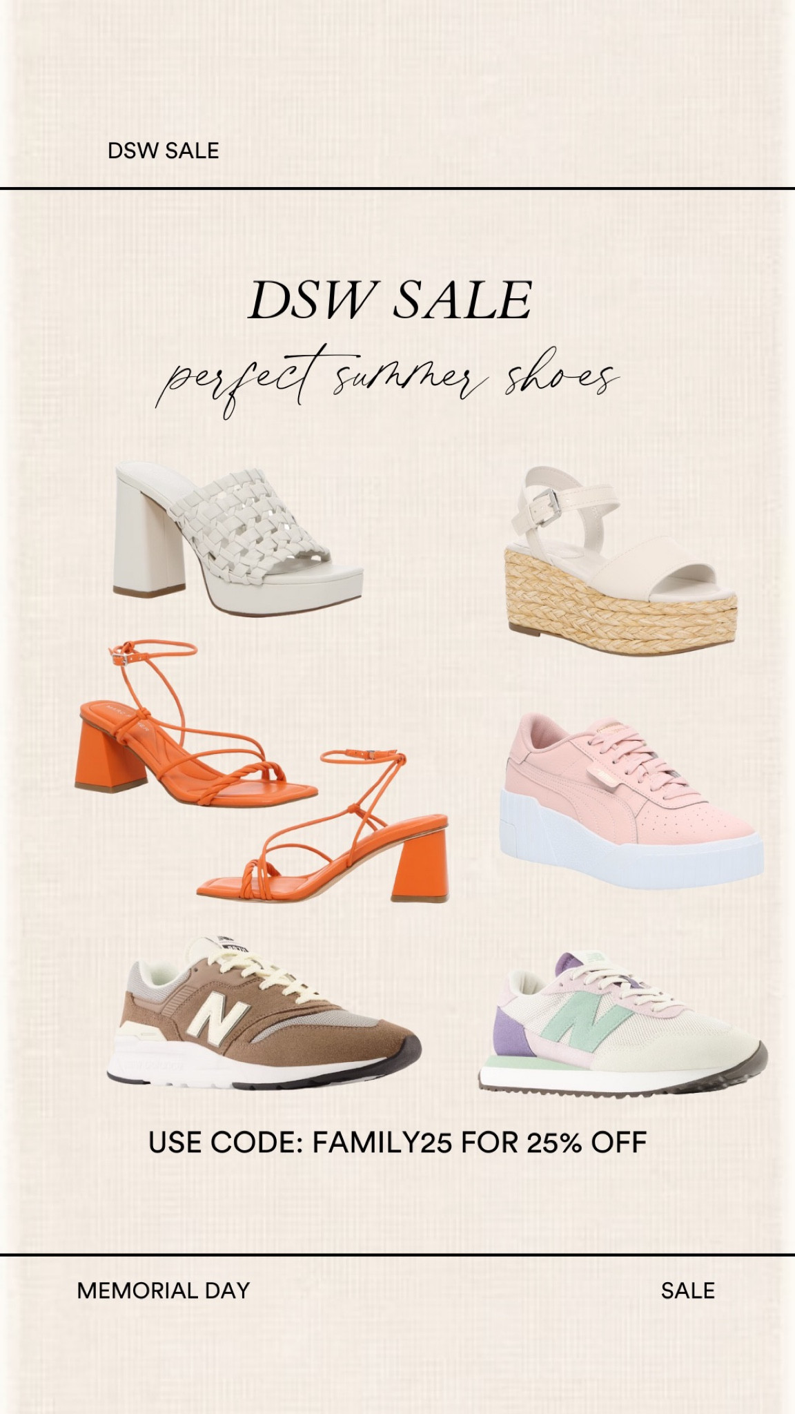 DSW is having an amazing sale for Memorial Day! They have the best selection for sandals and sneakers. Use code FAMILY25 for 35% off! 

#LTKshoecrush #LTKsalealert #LTKSeasonal