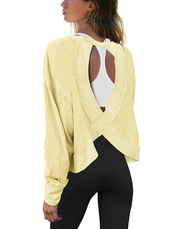 Panadila Womens Open Back Workout Top Long Sleeve Athletic Shirts Casual Crop Running Tee Y2k Yog... | Amazon (US)
