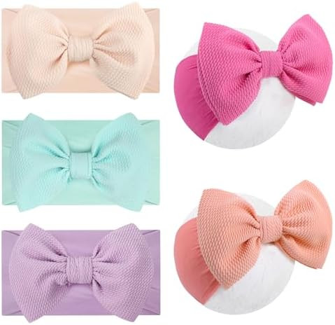 5Pcs Soft Stretchy Baby Girl Headbands 6’’ Nylon Hair Bows for Girls Toddler Hair Accessories... | Amazon (US)
