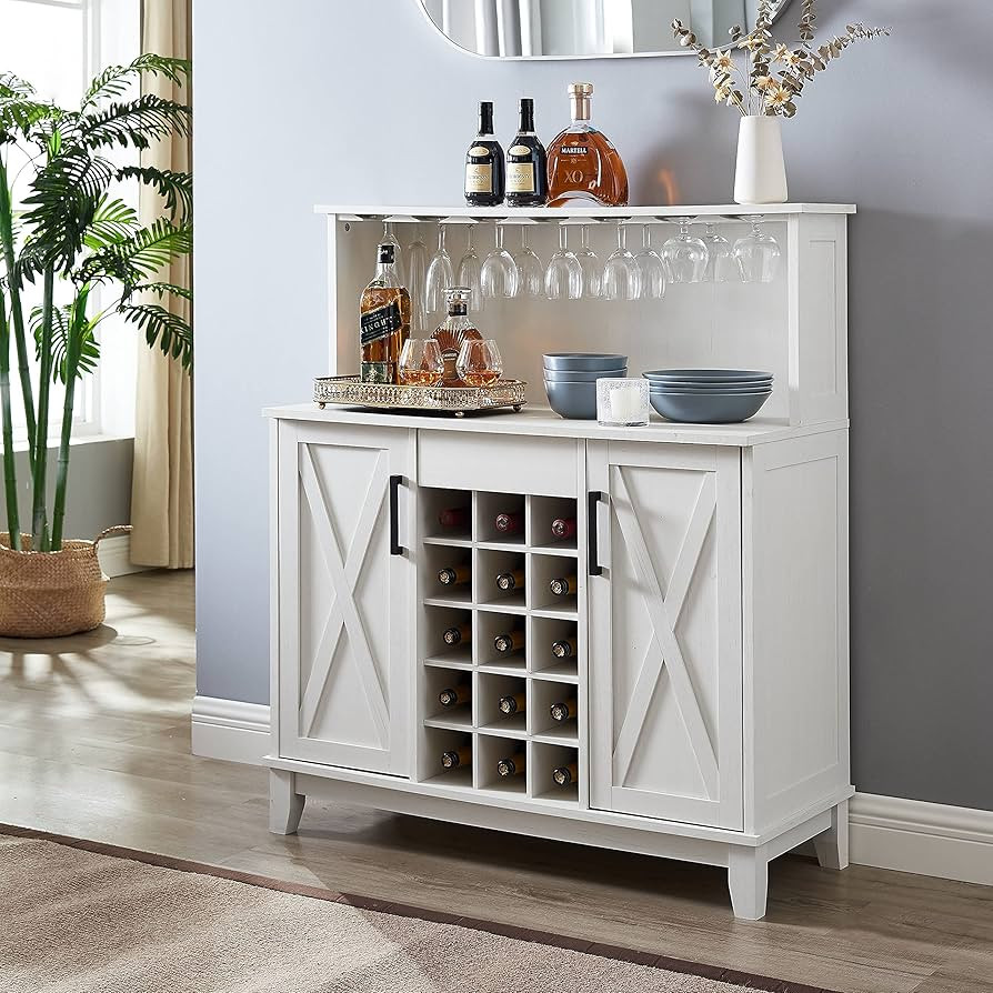Home Source Microwave Station | Silo-Style Microwave Stand and Bar Cabinet Unit | with 2 Cabinets... | Amazon (US)
