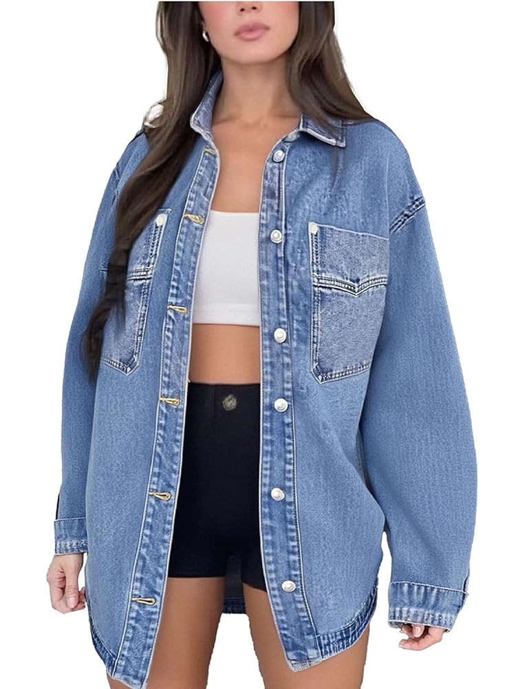 Womens Denim Jacket Wash Jean Jacket Coats With Pockets | Amazon (US)