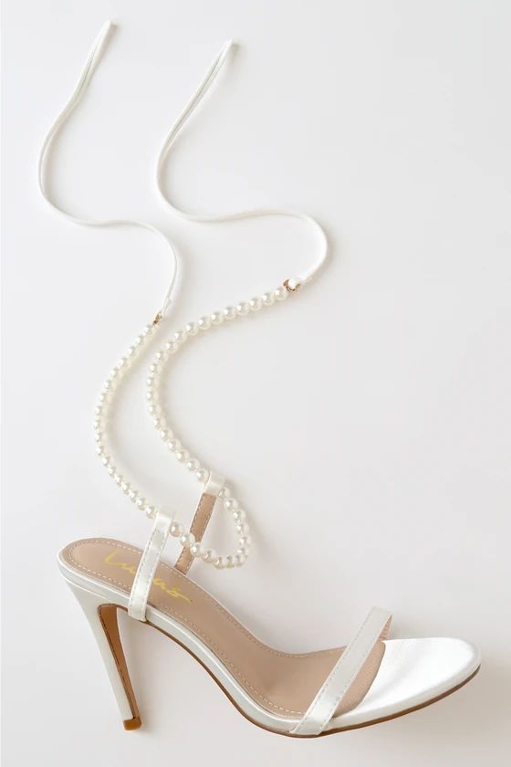 Letzy White Satin Pearl Lace-Up High Heel Sandals | Lulus (US)