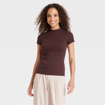 Women's Slim Fit Short Sleeve Ribbed T-Shirt - A New Day™ | Target