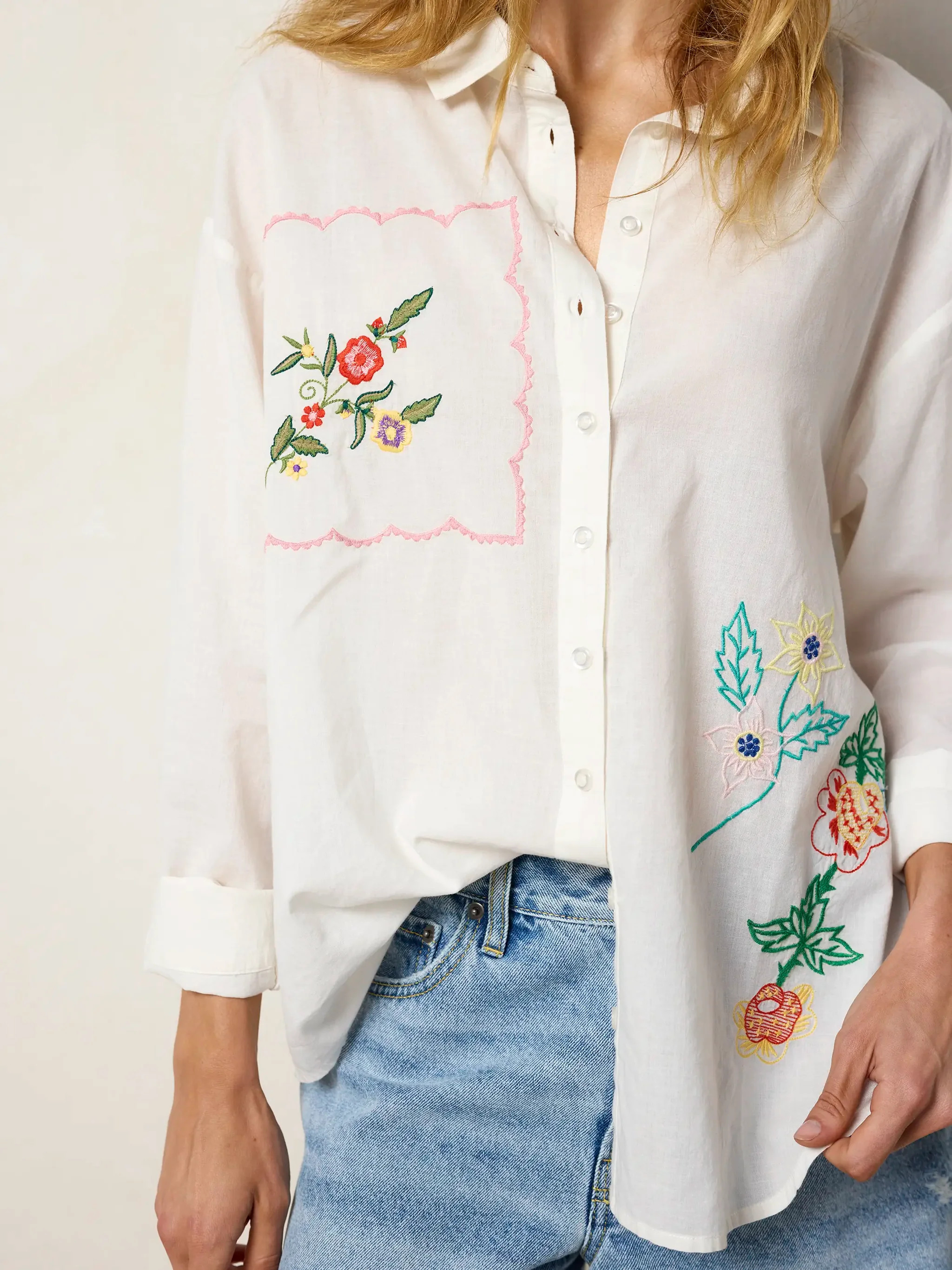 Barcelona Embroidered Cotton Button Down | Natural Life