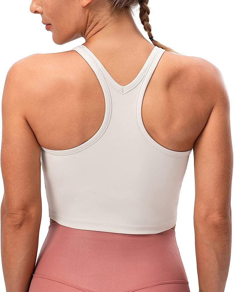 Lavento Women's Longline Sports Bra Yoga Racerback Crop Top with Built in Bra (6, Silky Black) at... | Amazon (US)