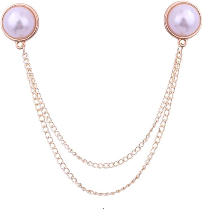 Mens Pearl Brooch Lapel Pin Badge with Hanging Chains Alloy Metal Tassel Collar Brooches Pin for ... | Amazon (US)