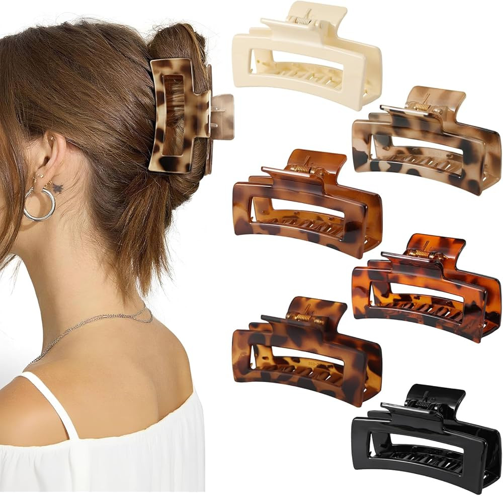 Auseibeely 6 Pcs Rectangle Tortoise Shell Claw Clip - 3.35 Inch Medium Hair Clips for Women and G... | Amazon (US)