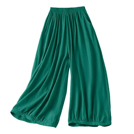 Green Trendy Pants Elastic Waist Pants for Women Weekend Linen Womens Business Casual Clothing Women s Casual Pants Cotton And Linen Loose Slimming Elastic Waist Wide Leg | Walmart (US)