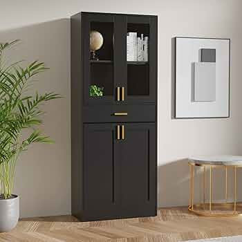Cozy Castle 70" Tall Display Cabinet, Pantry Cabinet with Acrylic Glass Doors and Drawer, China C... | Amazon (US)
