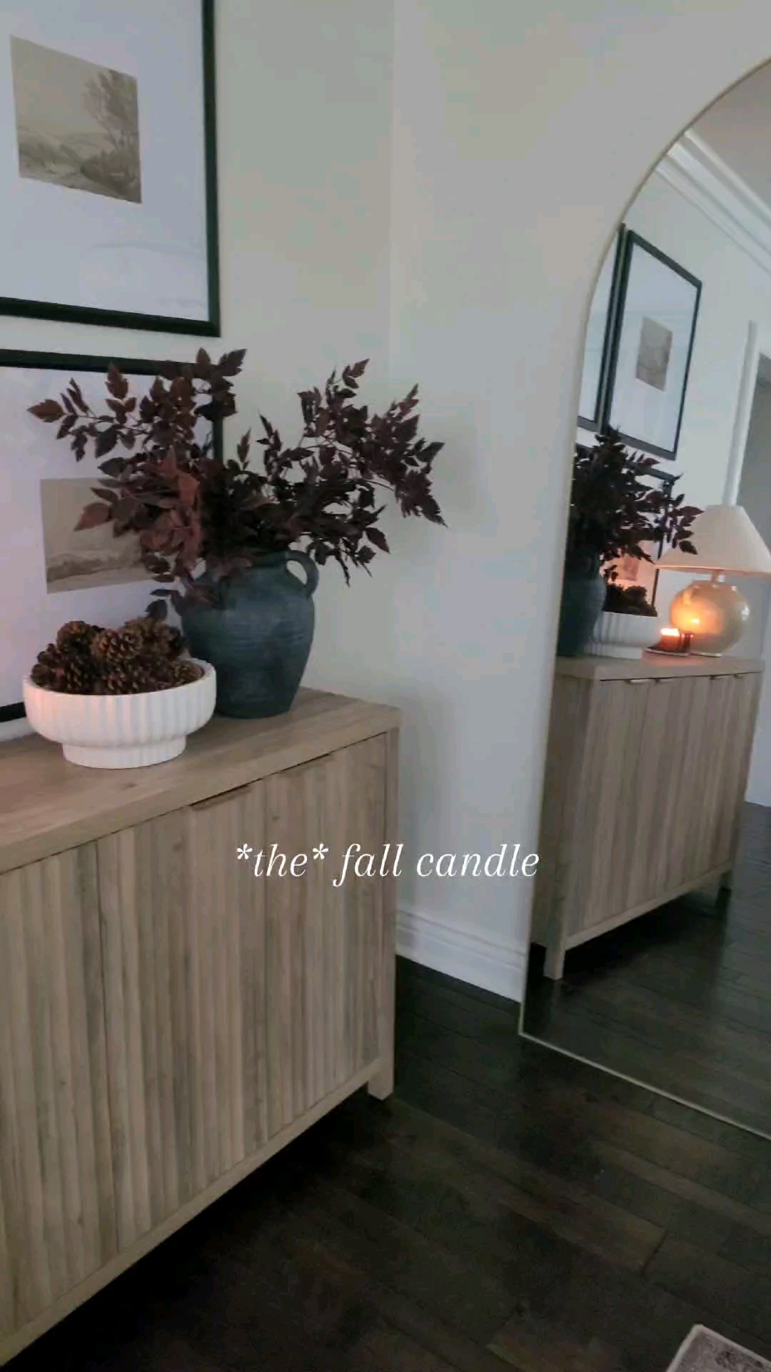 I found *the* fall candle - it smells warm and cozy but not too sweet! Home,  fall decor, cozy vibes gallery wall,  fall stems, console, floor mirror, fall console styling

#LTKSeasonal #LTKHome