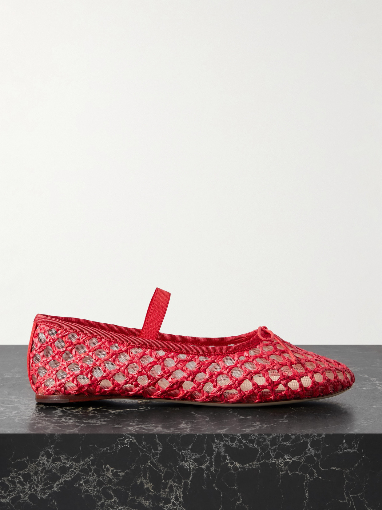 Loeffler Randall - Leonie Grosgrain-trimmed Raffia Mary Jane Ballet Flats - Red | NET-A-PORTER (US)