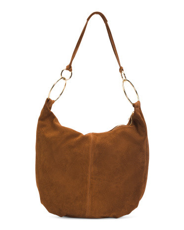 Made In Italy Suede Hobo Bag With Ring Accents | TJ Maxx