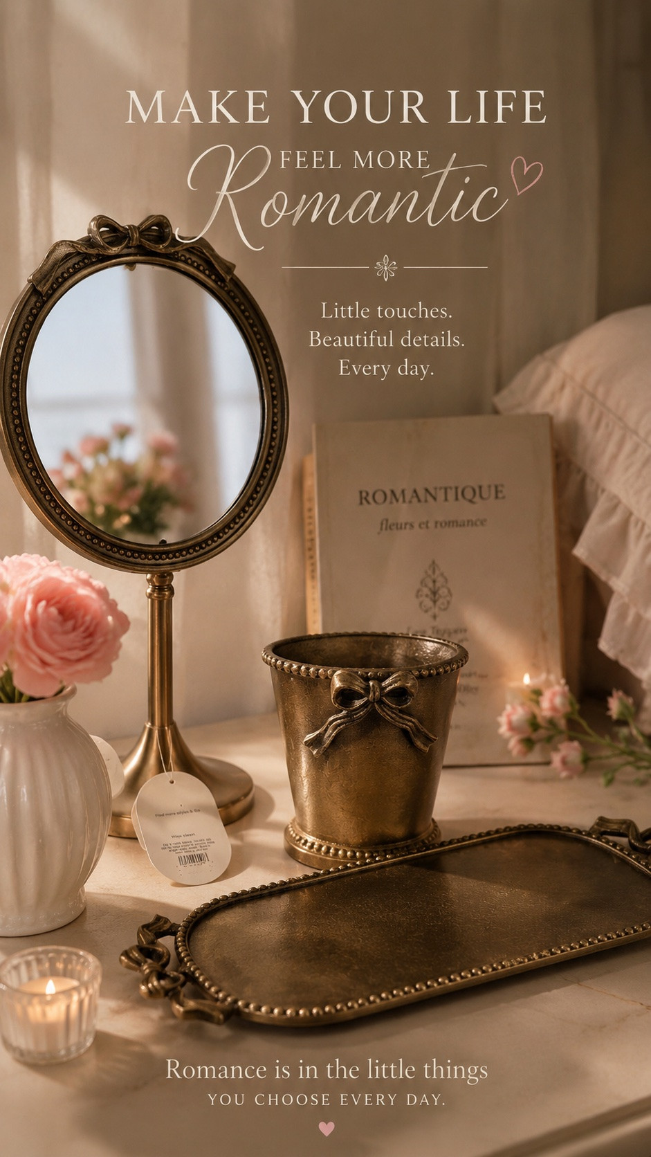Little things have a way of making everyday moments feel special. ✨

These sweet Target finds instantly made me want to slow down, light a candle, arrange fresh roses, and enjoy a quiet cup of tea. The vintage-inspired tray, bow planter, and darling mirror add so much charm without trying too hard.

Romanticizing your life doesn’t require grand gestures—just beautiful details that make home feel warm, cozy, and loved. 🤍🌹
-

Target home finds, romantic home decor, cottage bedroom decor, vintage inspired decor, brass tray, bow planter, decorative mirror, feminine home styling, cozy bedroom aesthetic, romanticize your life, Target decor finds, shabby chic decor, French country style, antique brass accents, soft home inspiration, everyday luxury, bedside styling, cottagecore home decor, elegant home details, cozy living inspiration.