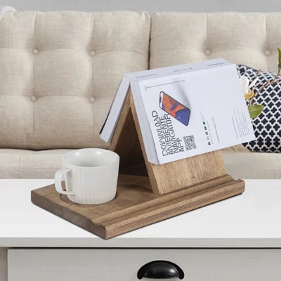 Wooden book rest stand with coffee cup tray by Gracie Oaks