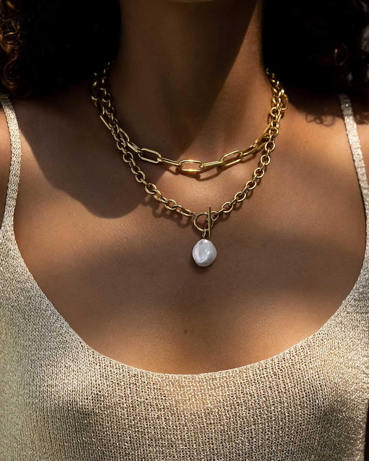 Cult of Sun Baroque Pearl Necklace 18K Gold Plated Tarnish Resistant Freshwater Pearl Necklace Go... | Amazon (US)