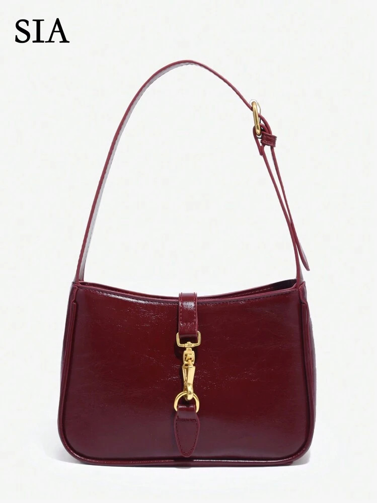 Damen Retro Minimalistischer Handtasche Aus Synthetischem Leder Und Angorarot Mit Schnappverschluss, Schulterriemen Und Brotlaibförmiger Form, Geeignet Für Arbeit, Pendeln, Dates, Partys | SHEIN