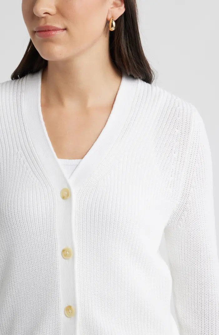 Shaker Stitch V-Neck Pima Cotton Cardigan | Nordstrom