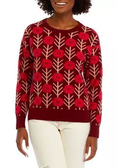 Long Sleeve Floral Jacquard Sweater | Belk