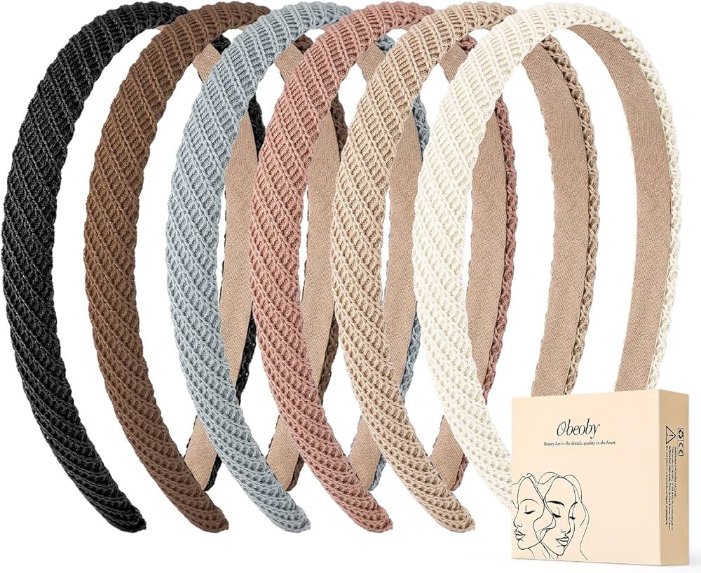 obeoby 6 Pack Trendy Headbands for Thicker Hair, Non Slip 0.6 inch Thin Knitted Hairbands Assorte... | Amazon (US)