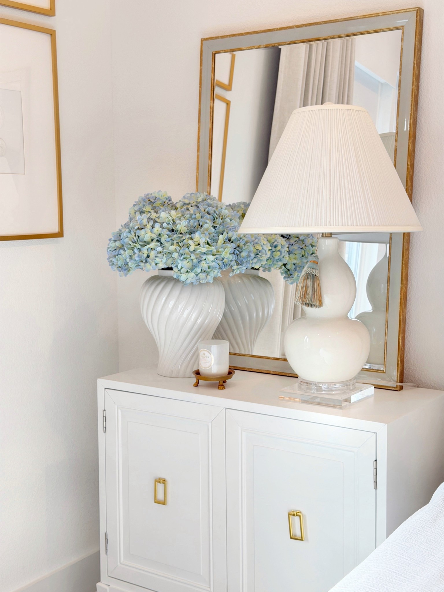 Swirl ginger jar on sale ✨Walmart pleated lampshade under $25 spring decor blue hydrangeas Amazon finds nightstand styling clawfoot candle dish spring candles white and gold decor acrylic lucite stand intaglio  