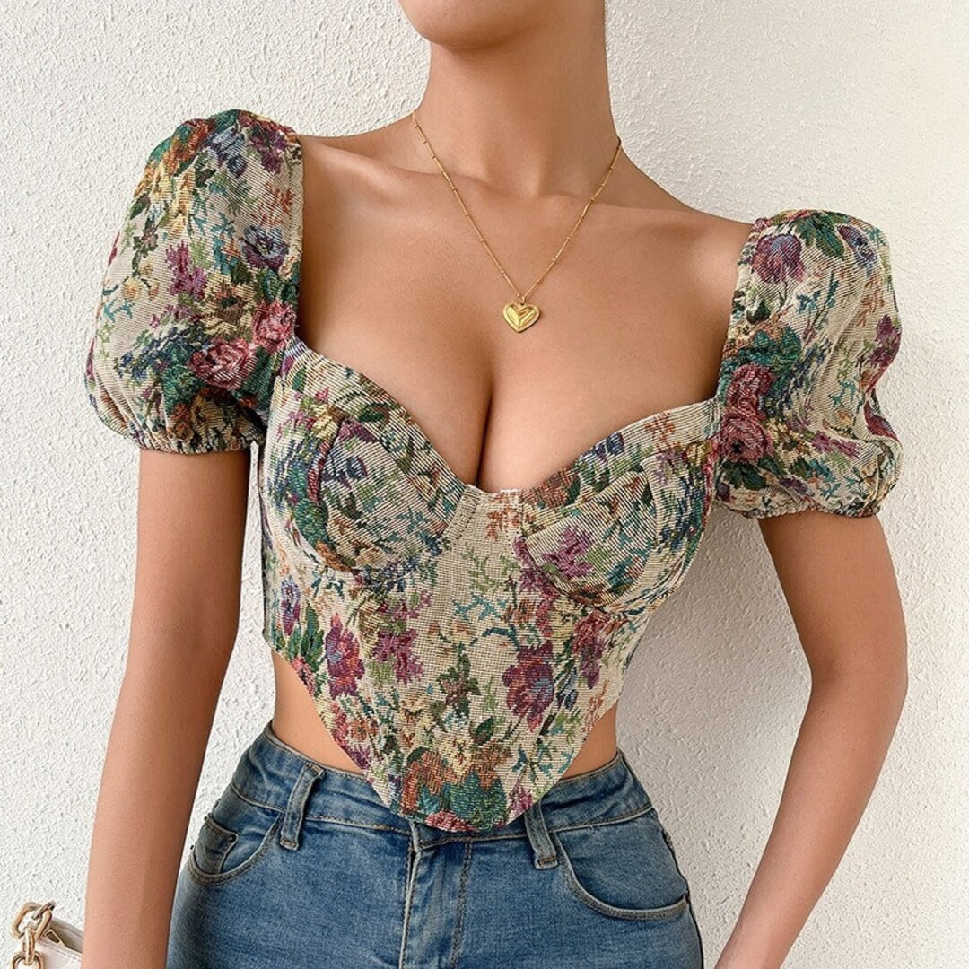 Floral Corset Bustier Crop Top | Etsy (US)