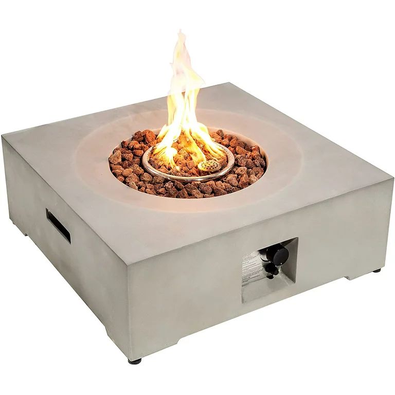 30-Inch Gas Fire Pit Table, Concrete Outdoor Propane Firepit Square Table with Lava Rock & Cover,... | Walmart (US)