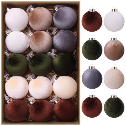 GYGOT 15 PCS Velvet Ornaments for Christmas Tree,3.15 in Large Velvet Christmas Tree Ornaments,6 Color Shatterproof Green Brown Neutral Flocked Ornament Balls Bulbs for Holiday Decorations | Amazon (US)