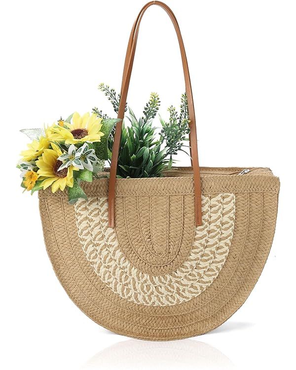 GLITZALL Straw Beach Tote Bags for Women Vacation Woven Boho Purse and Shoulder Bag for Summer | Amazon (US)