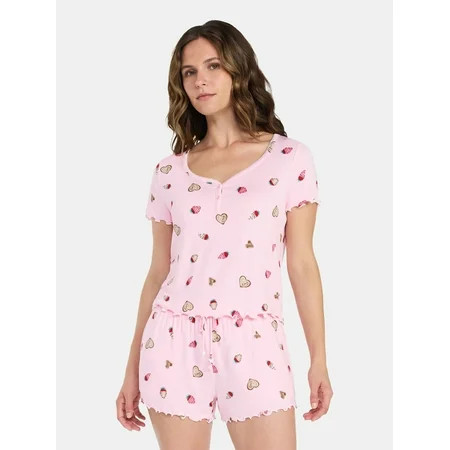 Valentine's Day Women's Knit Henley Top and Shorts Pajama Set from Way to Celebrate, 2-Piece, Sizes XS-3X | Walmart (US)