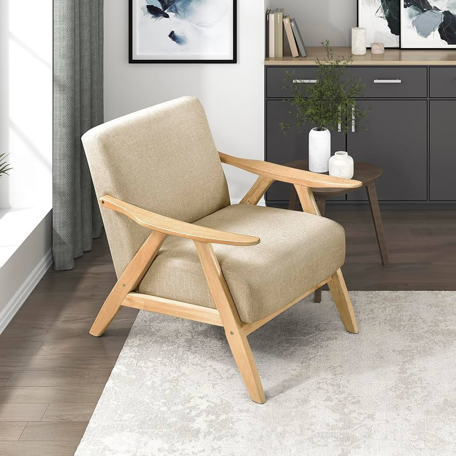 Lexicon Mid Century Modern Accent Chair, Natural Wood Frame, Light Brown | Amazon (US)
