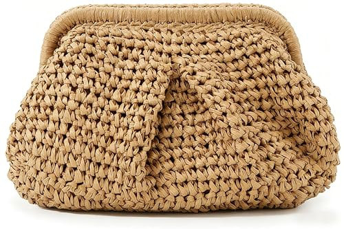 Amszke Straw Purse Summer Beach Woven Clutch Purses for Women Cloud Crossbody Shoulder Bags Spring Clutch Handbag | Amazon (US)