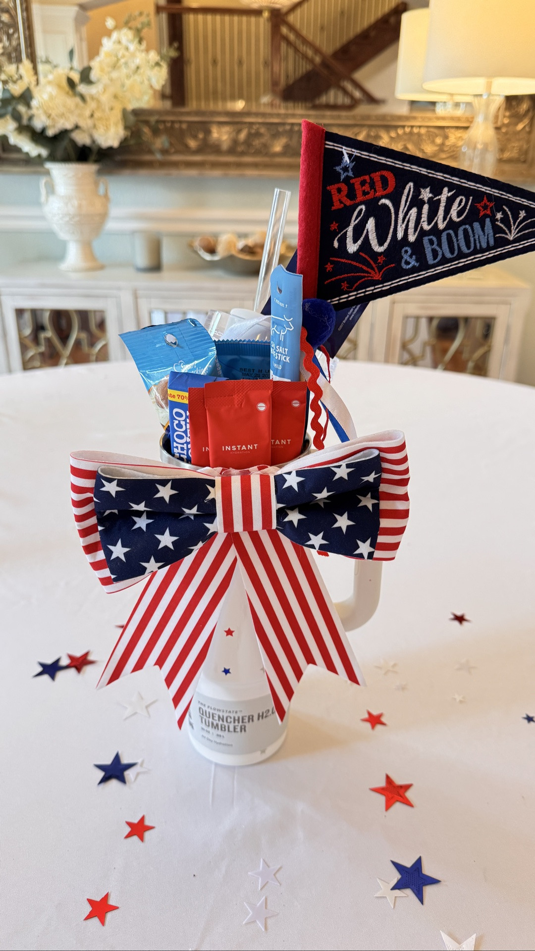 Red, White & BOOM 🇺🇸❤️🤍💙

Such a fun hostess, neighbor, teacher, or summer birthday gift idea! I filled this festive tumbler with snacks, hydration packets, treats, and topped it off with the cutest patriotic bow.
Everything linked here ✨
#LTKGiftGuide #SummerStyle #PatrioticDecor #GiftIdeas

#LTKSeasonal #LTKSeasonal #LTKOver40 #LTKmomlife