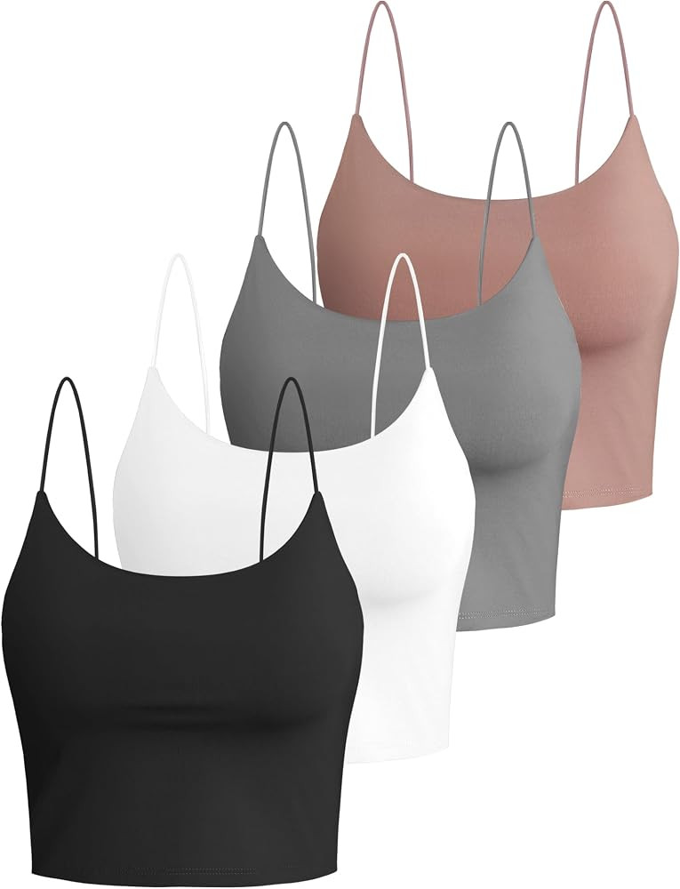 Buauty 4 Packs Crop Tops Spaghetti Strap Tank Tops for Women, Basic cami Crop Tank top Double Lin... | Amazon (US)