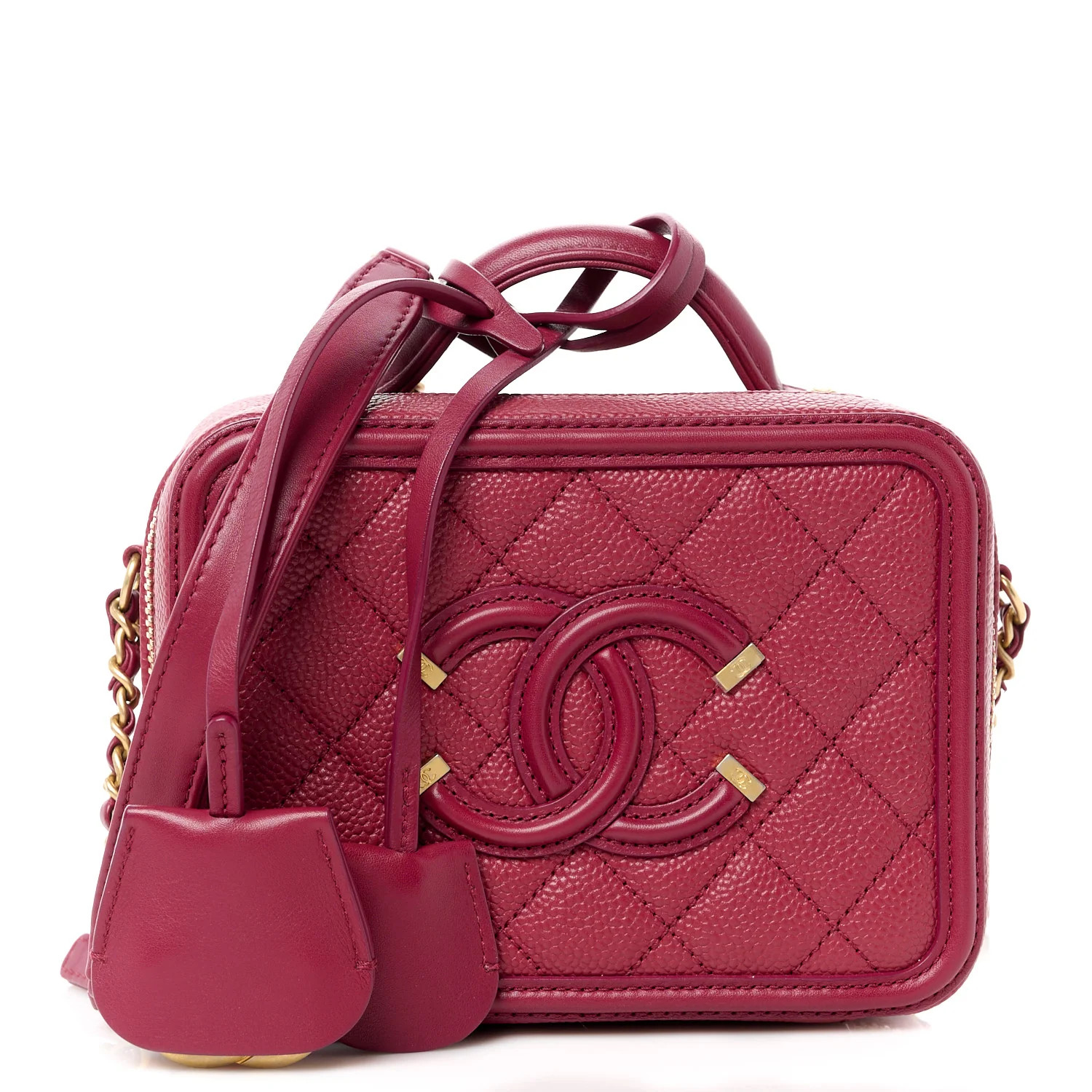 Caviar Quilted Small CC Filigree Vanity Case Burgundy | FASHIONPHILE (US)