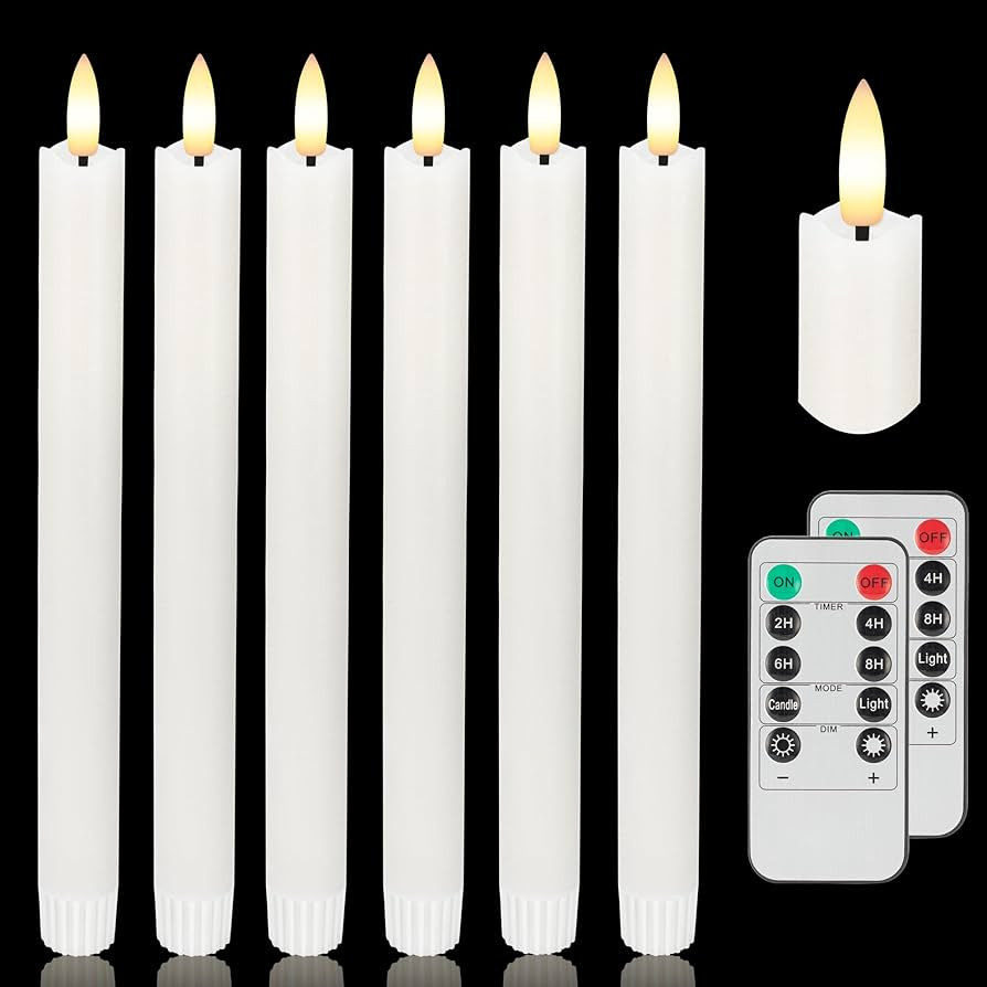 Flameless Taper Candles with Two Rmote, 9.6" Real Wax Battery Operated Candles with 3D Wick, 6 Pa... | Amazon (US)