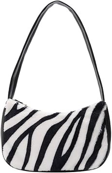 Shoulder Bag for Women Mini Furry Handbag Underarm Purse Zebra Print Clutch Bag Faux Fur Purse | Amazon (CA)