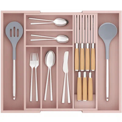 Bamboo-Silverware-Drawer-Organizer-Kitchen, Expandable Utensil Holder Cutlery Tray Flatware Organization Adjustable Wood Tableware Dividers Storage (W | Wayfair North America