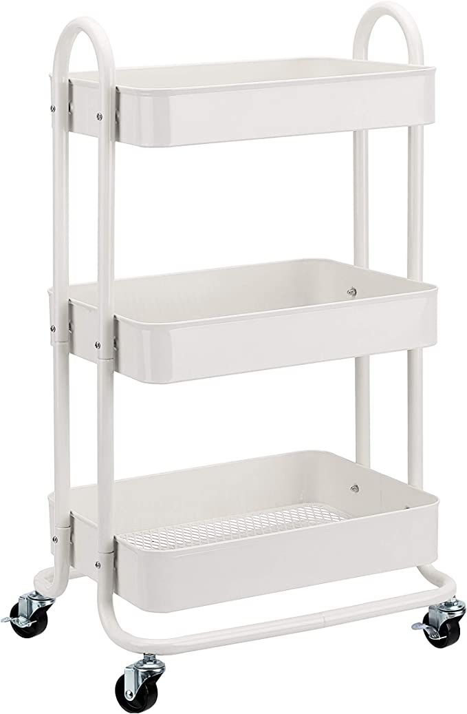 Amazon Basics 3-Tier Rolling Utility or Kitchen Cart - White | Amazon (US)