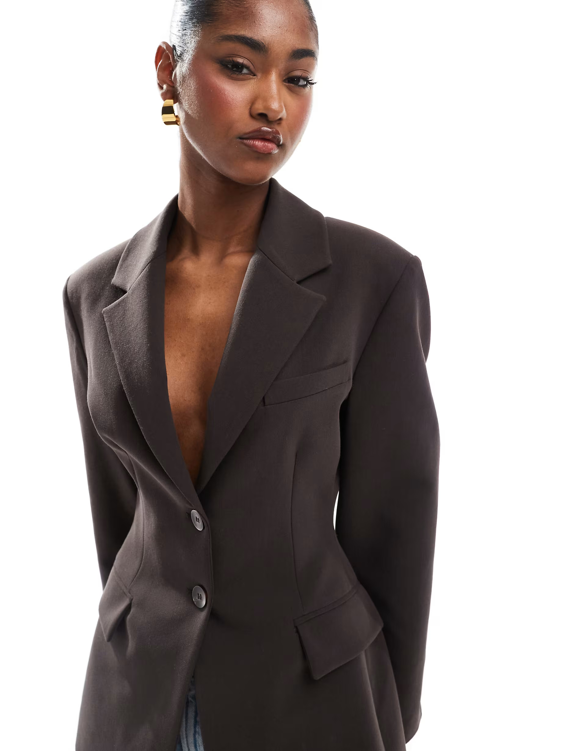ASOS DESIGN cinch waist blazer in chocolate | ASOS (Global)