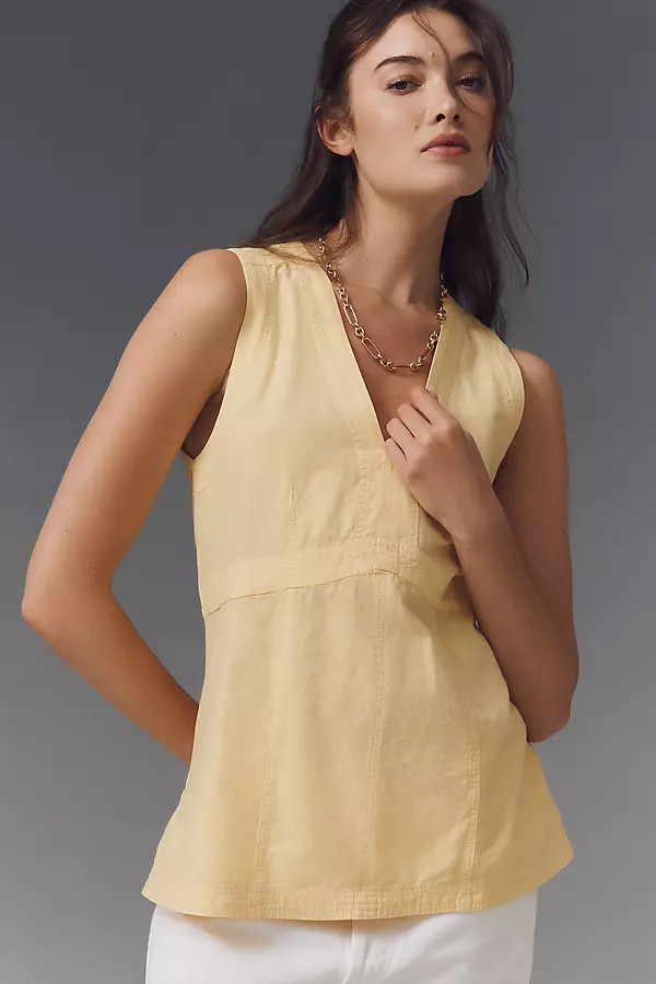 Pilcro Linen Cotton V-Neck Sleeveless Empire-Waist Top | Anthropologie (US)