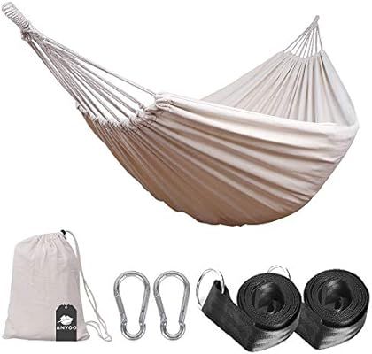 Anyoo Single Cotton Outdoor Hammock Multiples Load Capacity Up to 450 Lbs Portable with Carrying ... | Amazon (US)