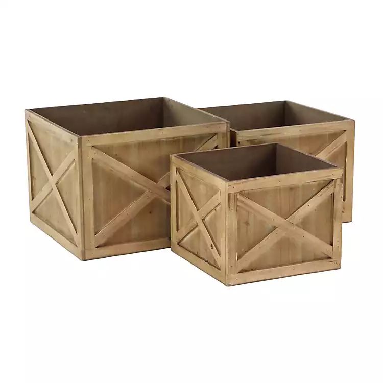 New! Brown Wood Crate Planters, Set of 3 | Kirkland's Home
