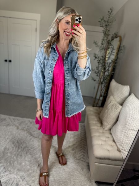 Daily try on, Walmart outfit, Walmart fashion, Walmart try on, denim Shacket, pink dress 

Medium in both 

#LTKStyleTip #LTKSeasonal #LTKFindsUnder50