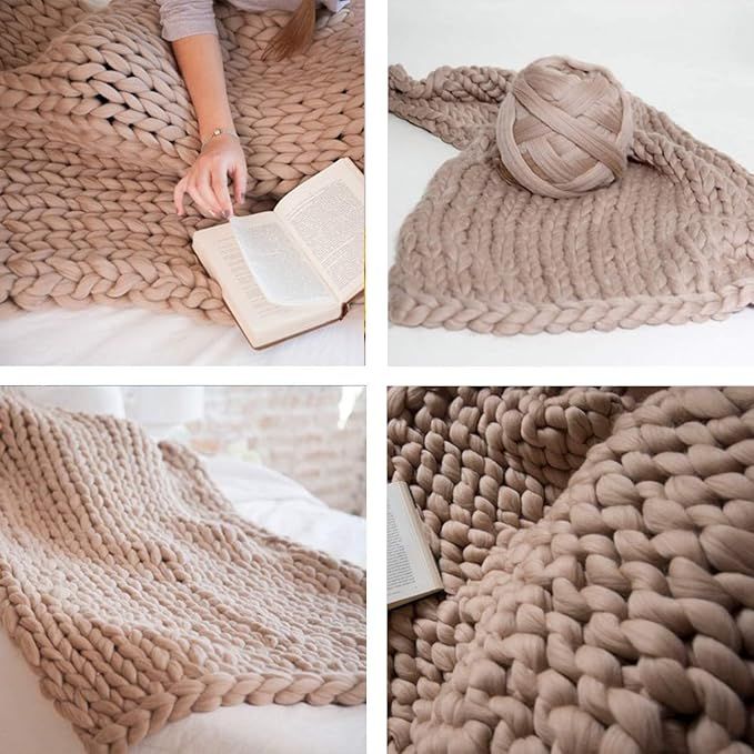 eacho Chunky Knit Blanket Soft Bulky Hand Made Throw for Bedroom Sofa Decor Super Large,Khaki,40"... | Amazon (US)