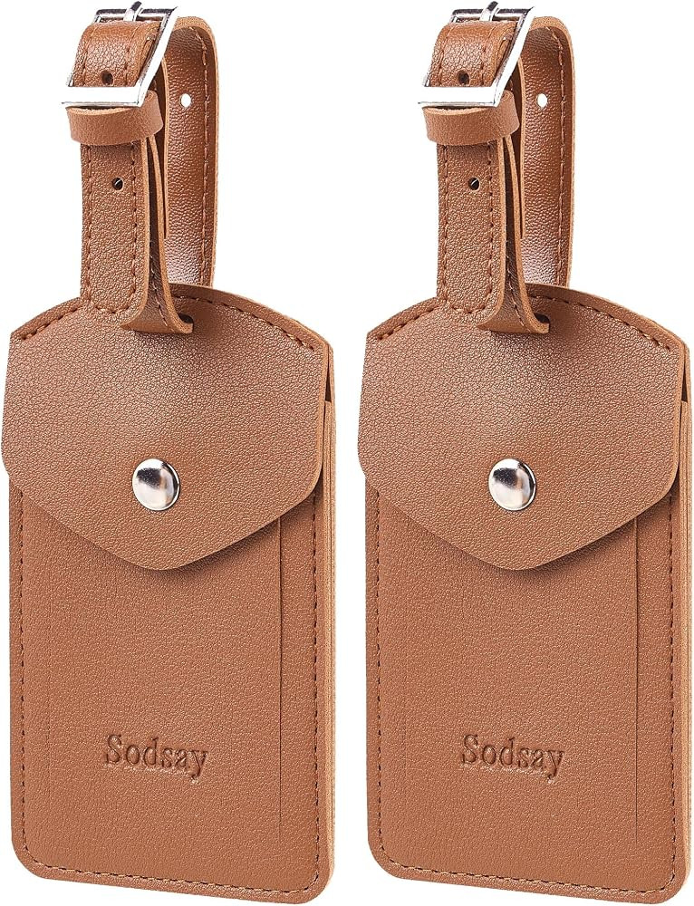 Sodsay Leather 2 Luggage Tag Baggage Bag Travel Tags with Privacy Flap | Amazon (US)